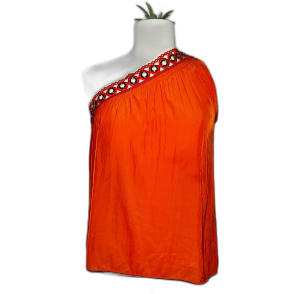 Ramy Brook Orange One-Shoulder Blouse - Picture 1 of 5